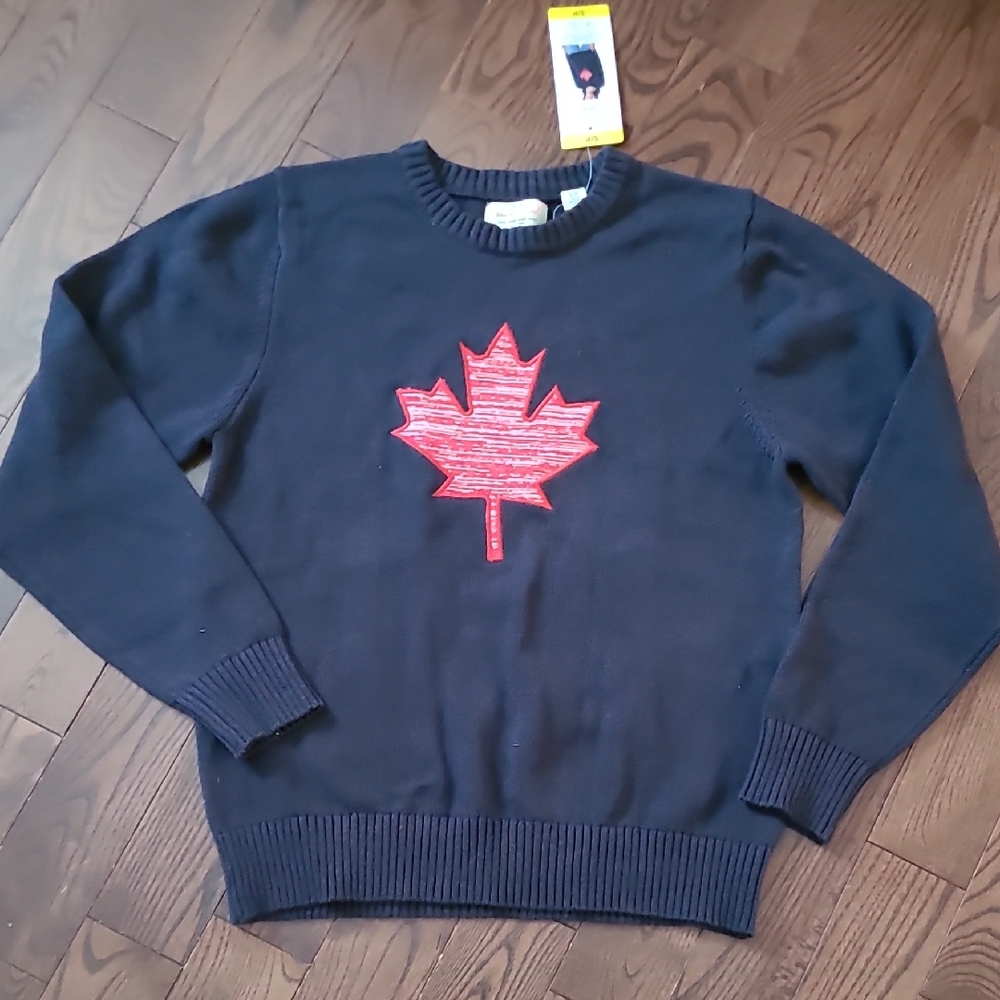 New Navy Blue Sweater with Red Maple Leaf Original Weatherproof Vintage Size S
